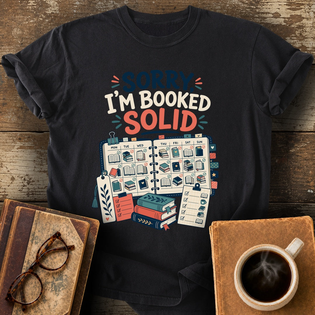 Sorry I'm Booked Tee - black shirt mockup